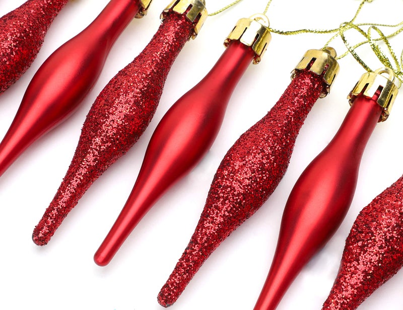 Christmas ConceptsÂ® Pack of 15-8.5cm,85mm (3.4") Droplet Baubles - Matte & Glitter Design - Christmas Ornaments (Red) - Image 3